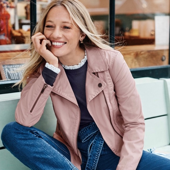 Boden Jackets & Blazers - Boden Pink Moto Jacket Wren Waxed 100% Cotton Biker Pastel Spring Edgy Sz 6 S
